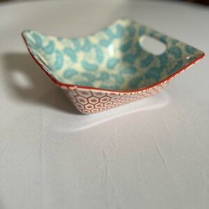 Certified International ceramic 8” serving dish blue and‎ orange floral print